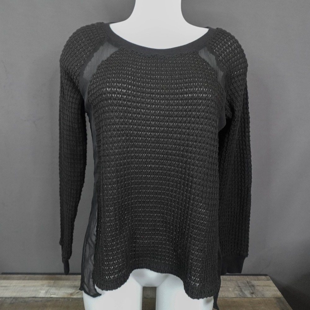 Sanctuary Womens Top XS Black Knit Front Sheer Back Witchy Statement Flowy
